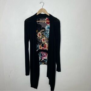 Ted Baker London Primrose Black Floral Silk Hi Lo Wrap Cardigan Size 3 / Medium